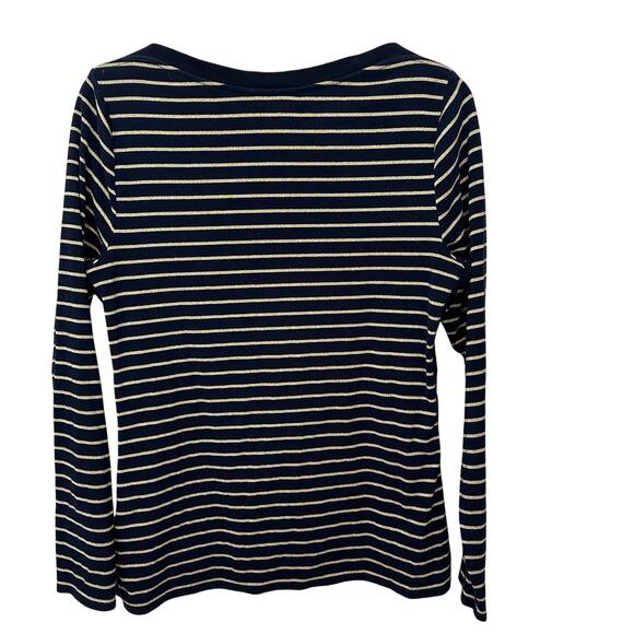 Lauren Ralph Lauren Knit Top Women's XL Navy Blue Striped Gold Boatneck Pullover - Picture 3 of 5